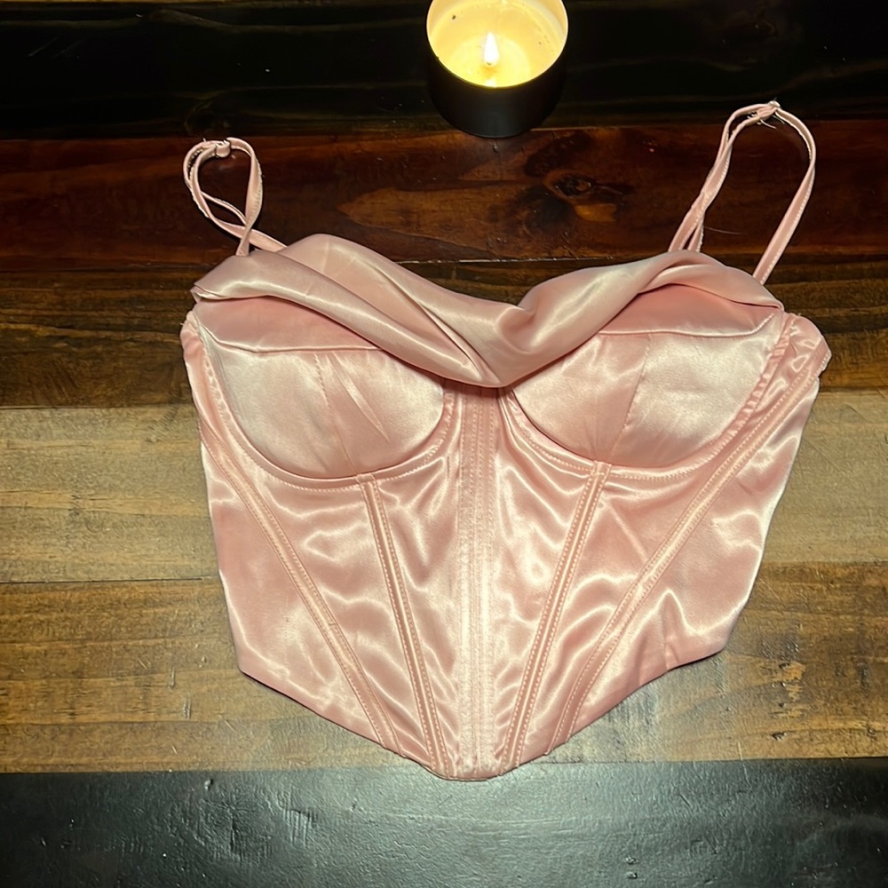 'Amazon' Pink Corset Satin Top S